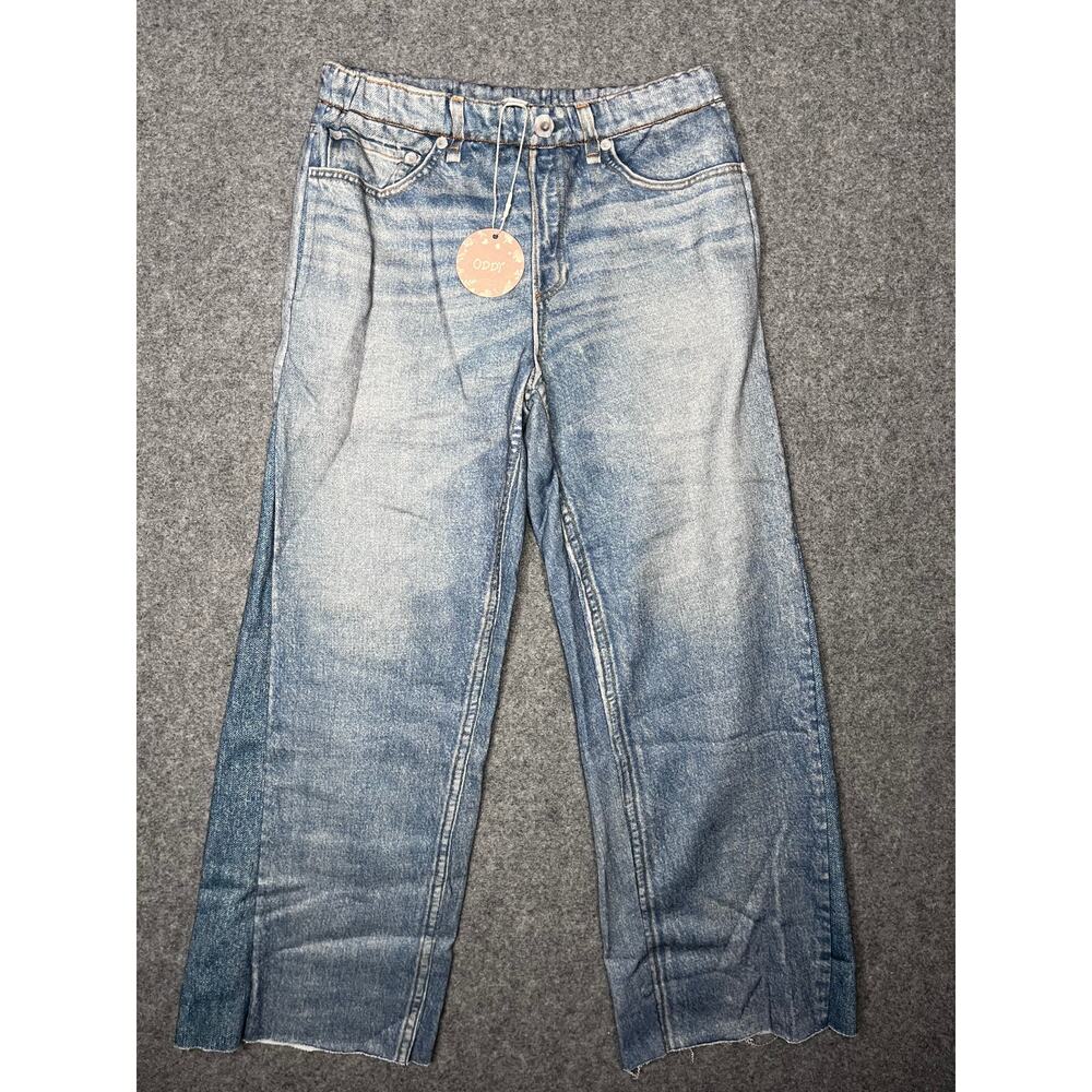 Oddi Kids Printed Denim Look Jeggings Skinny Stretch Pants Blue raw hem XL NWT